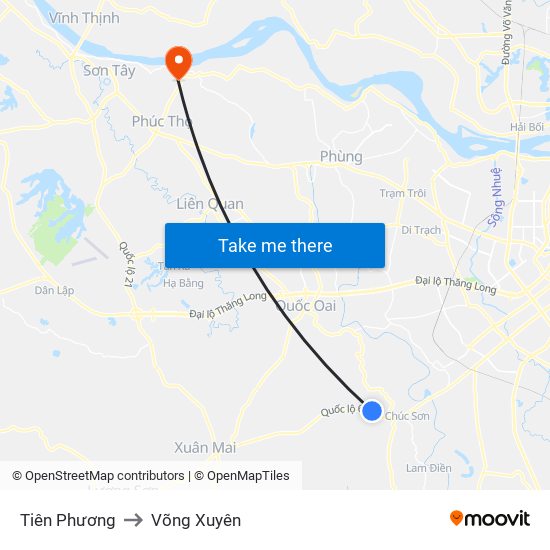 Tiên Phương to Võng Xuyên map