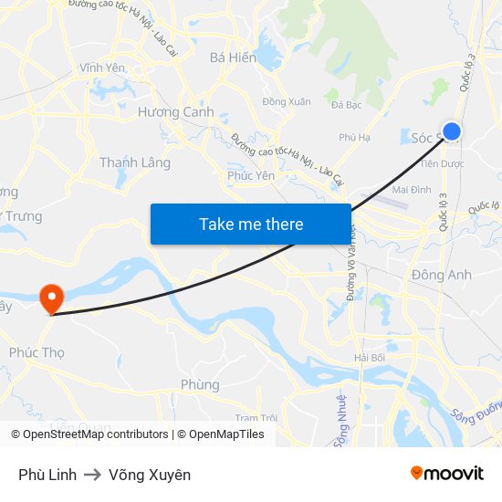 Phù Linh to Võng Xuyên map