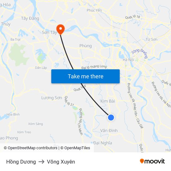 Hồng Dương to Võng Xuyên map