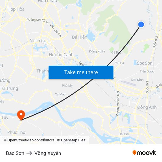 Bắc Sơn to Võng Xuyên map