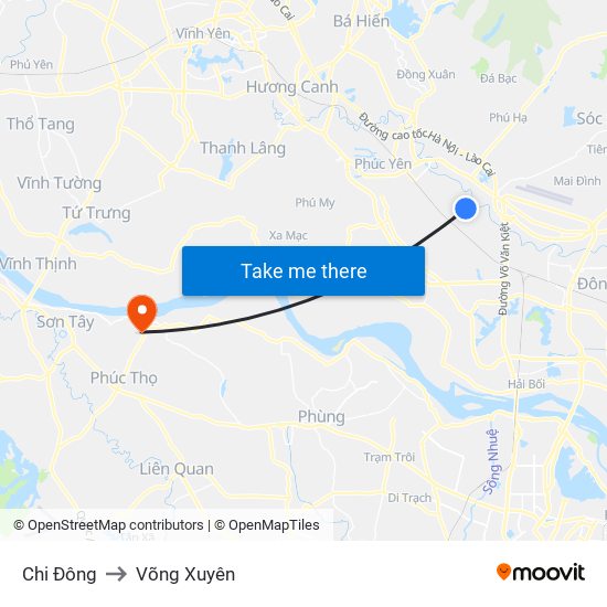 Chi Đông to Võng Xuyên map