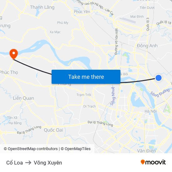 Cổ Loa to Võng Xuyên map