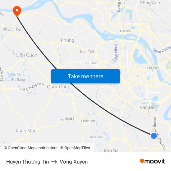 Huyện Thường Tín to Võng Xuyên map