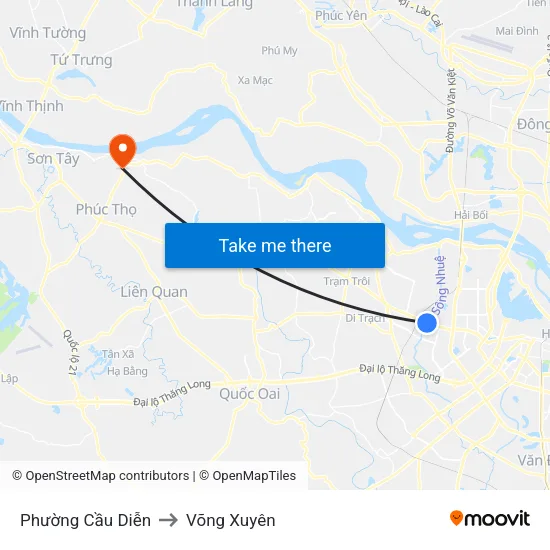 Phường Cầu Diễn to Võng Xuyên map