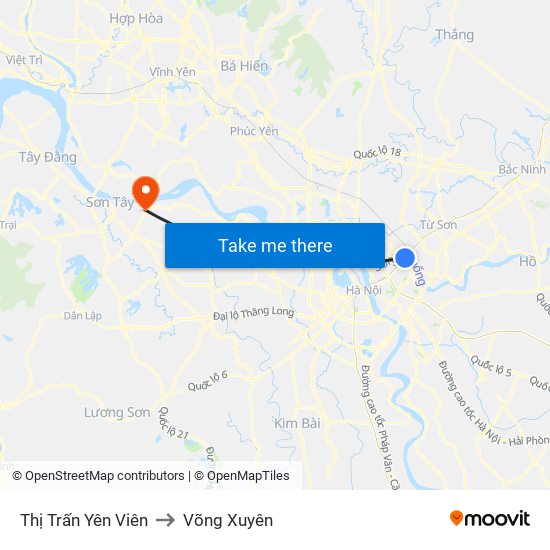 Thị Trấn Yên Viên to Võng Xuyên map