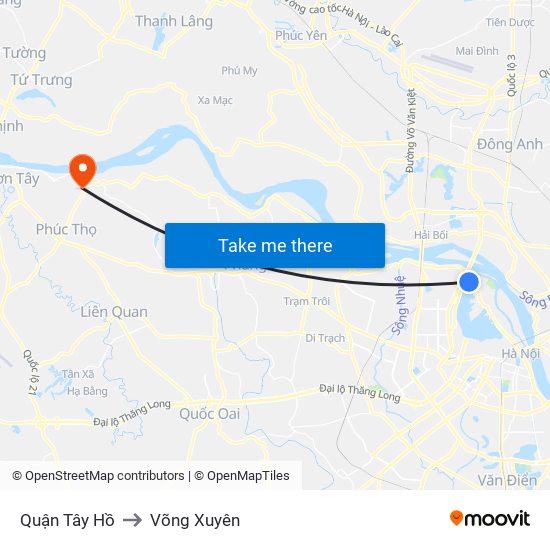 Quận Tây Hồ to Võng Xuyên map