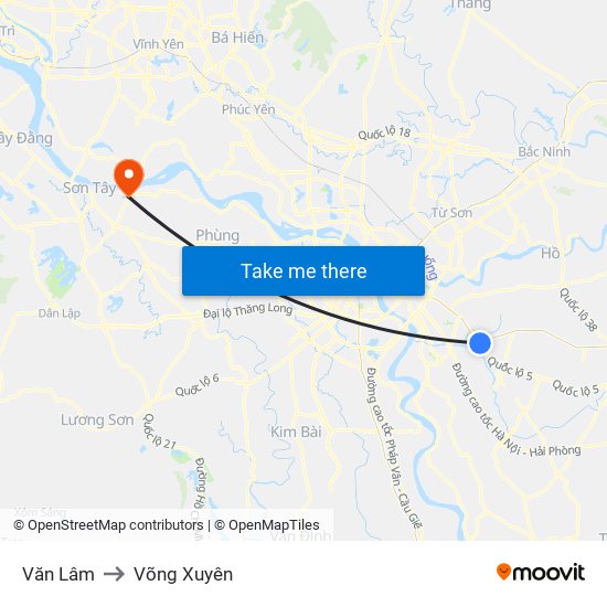 Văn Lâm to Võng Xuyên map