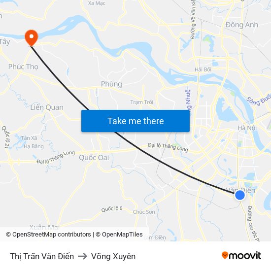 Thị Trấn Văn Điển to Võng Xuyên map