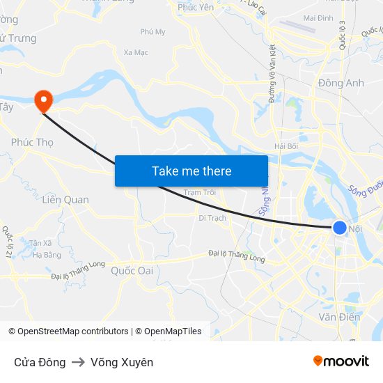 Cửa Đông to Võng Xuyên map