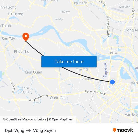 Dịch Vọng to Võng Xuyên map