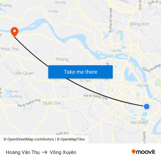 Hoàng Văn Thụ to Võng Xuyên map