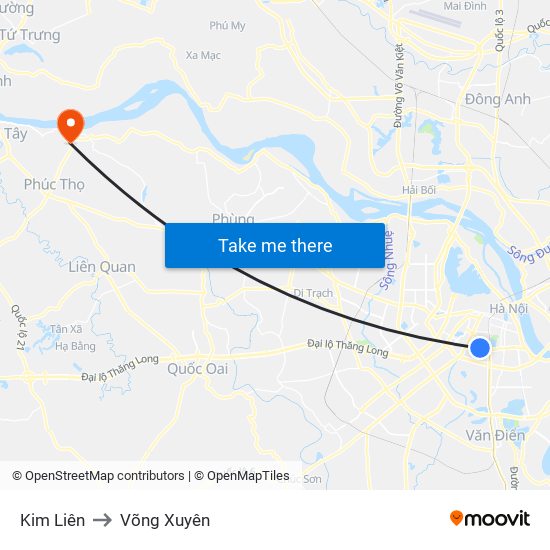 Kim Liên to Võng Xuyên map