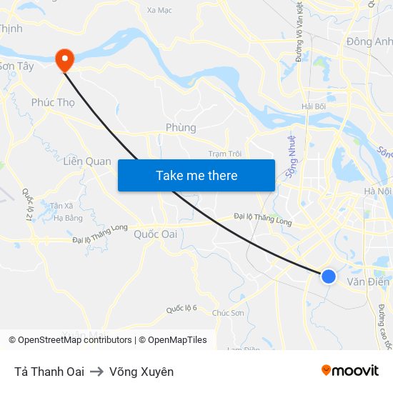 Tả Thanh Oai to Võng Xuyên map