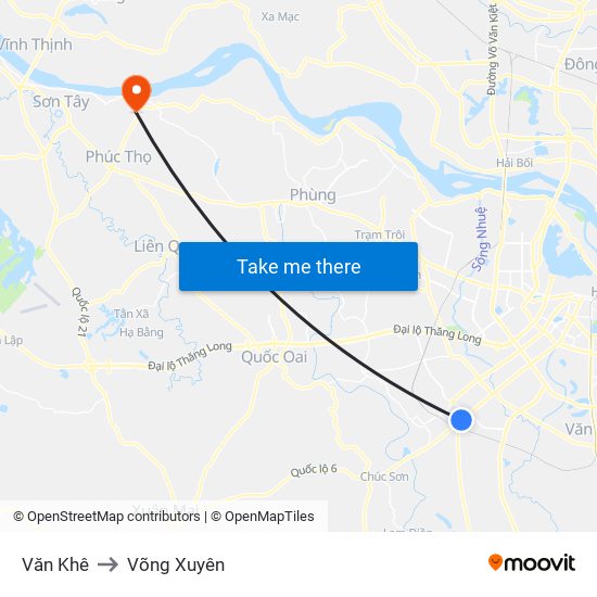 Văn Khê to Võng Xuyên map