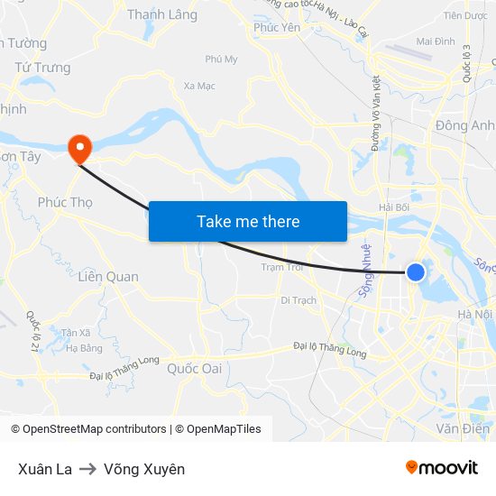 Xuân La to Võng Xuyên map