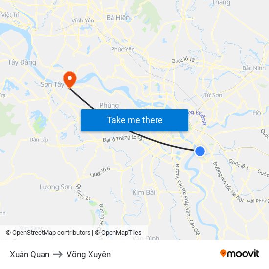 Xuân Quan to Võng Xuyên map