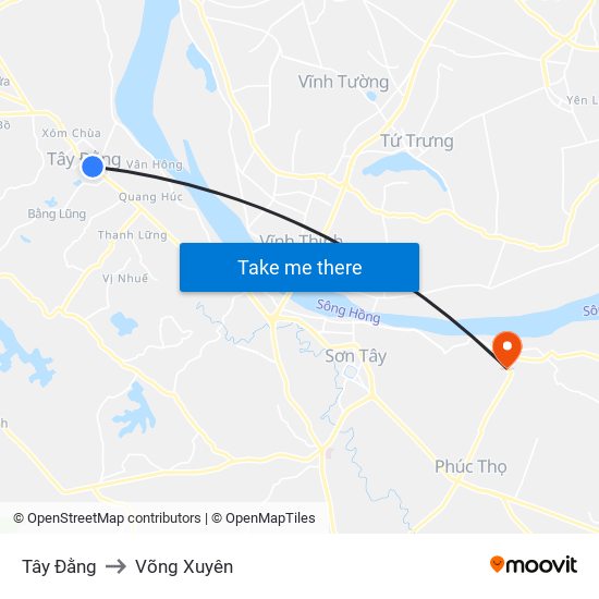 Tây Đằng to Võng Xuyên map