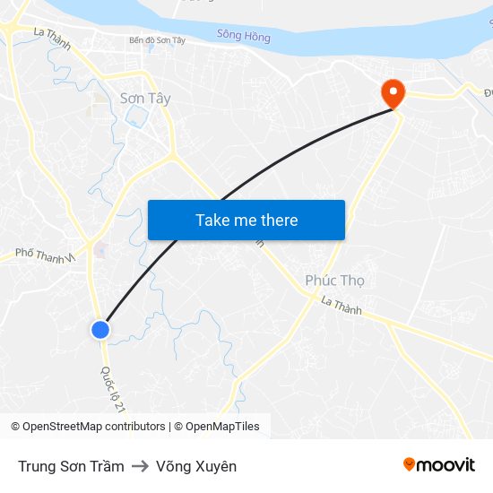 Trung Sơn Trầm to Võng Xuyên map