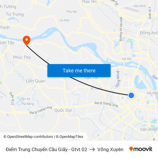 Điểm Trung Chuyển Cầu Giấy - Gtvt 02 to Võng Xuyên map