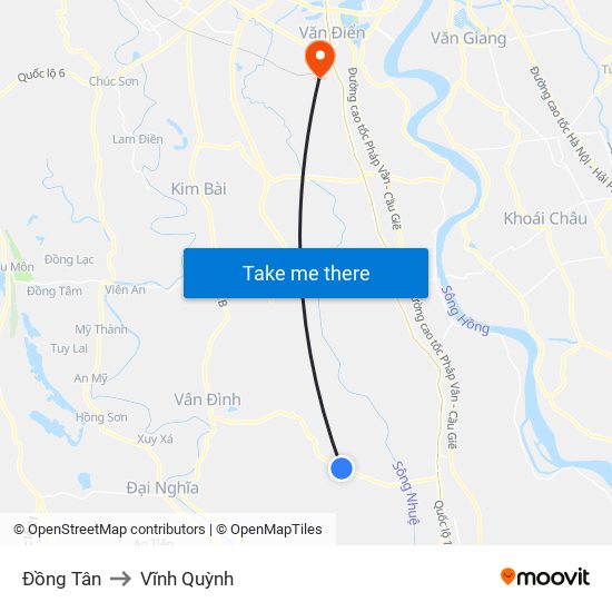 Đồng Tân to Vĩnh Quỳnh map