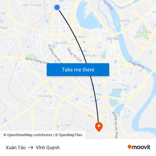 Xuân Tảo to Vĩnh Quỳnh map