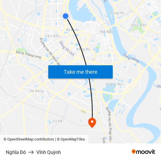 Nghĩa Đô to Vĩnh Quỳnh map