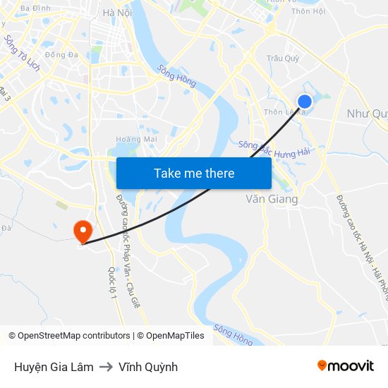 Huyện Gia Lâm to Vĩnh Quỳnh map