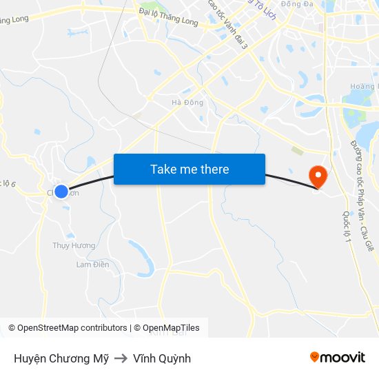 Huyện Chương Mỹ to Vĩnh Quỳnh map