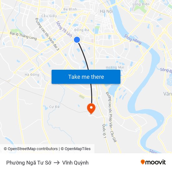 Phường Ngã Tư Sở to Vĩnh Quỳnh map