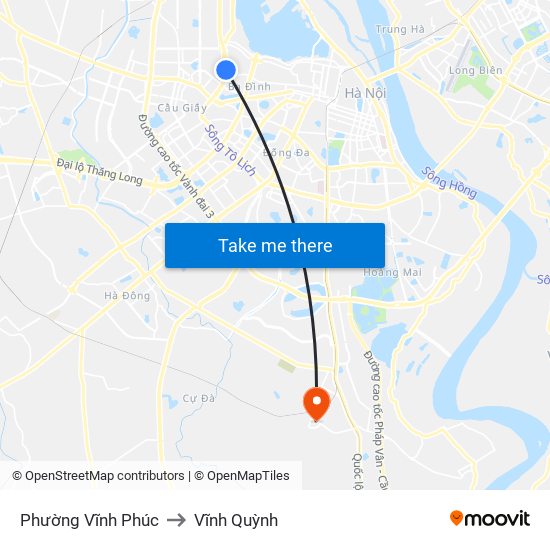 Phường Vĩnh Phúc to Vĩnh Quỳnh map