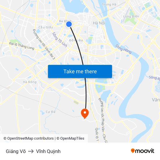 Giảng Võ to Vĩnh Quỳnh map