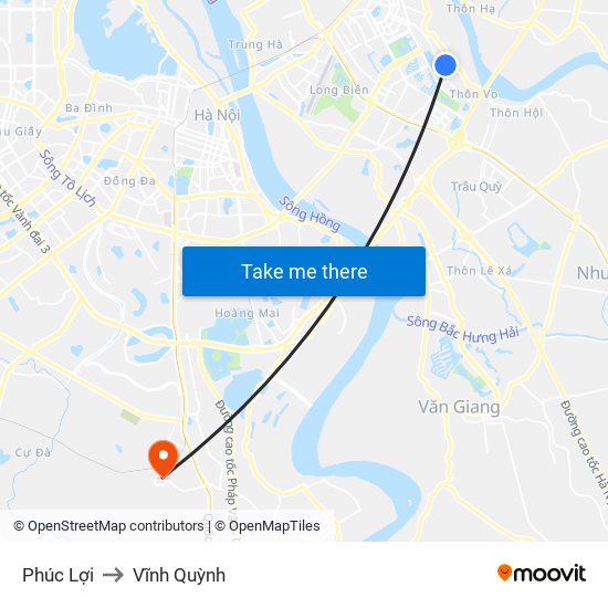 Phúc Lợi to Vĩnh Quỳnh map