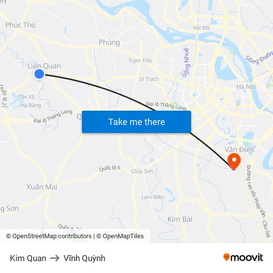 Kim Quan to Vĩnh Quỳnh map