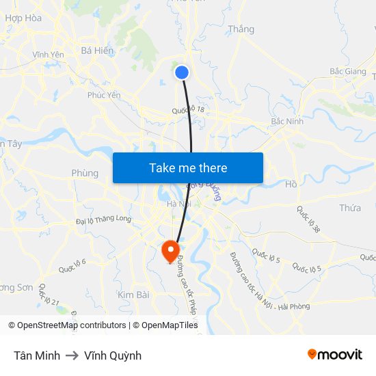 Tân Minh to Vĩnh Quỳnh map