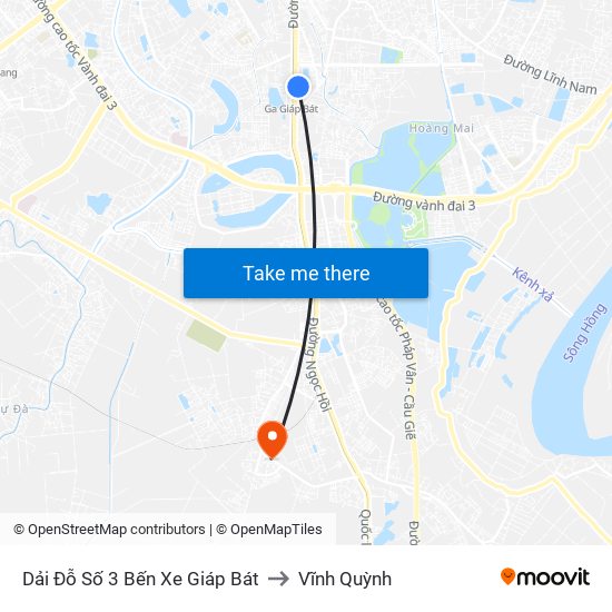 Dải Đỗ Số 3 Bến Xe Giáp Bát to Vĩnh Quỳnh map
