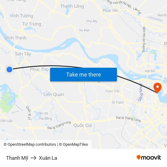 Thanh Mỹ to Xuân La map