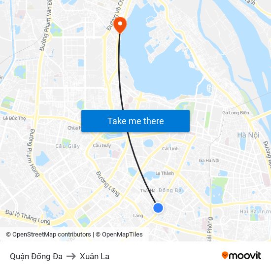 Quận Đống Đa to Xuân La map