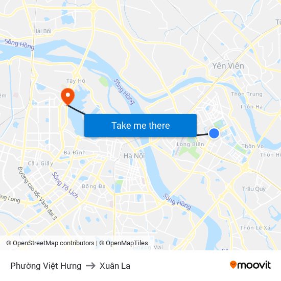 Phường Việt Hưng to Xuân La map
