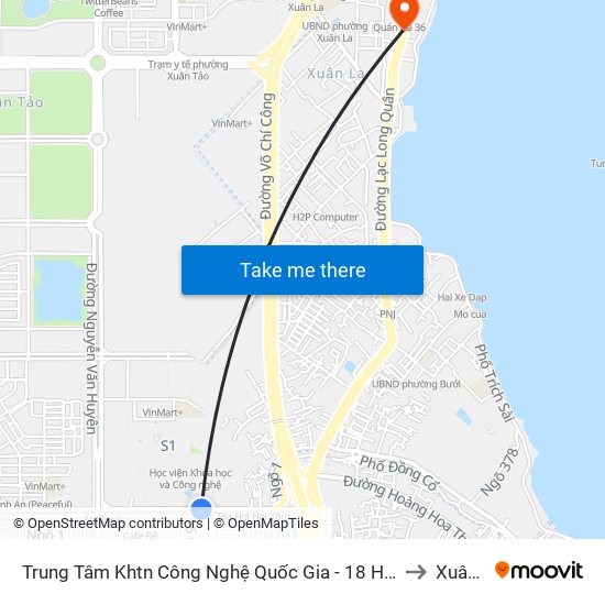 Trung Tâm Khtn Công Nghệ Quốc Gia - 18 Hoàng Quốc Việt to Xuân La map