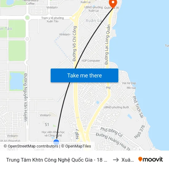 Trung Tâm Khtn Công Nghệ Quốc Gia - 18 Hoàng Quốc Việt to Xuân La map