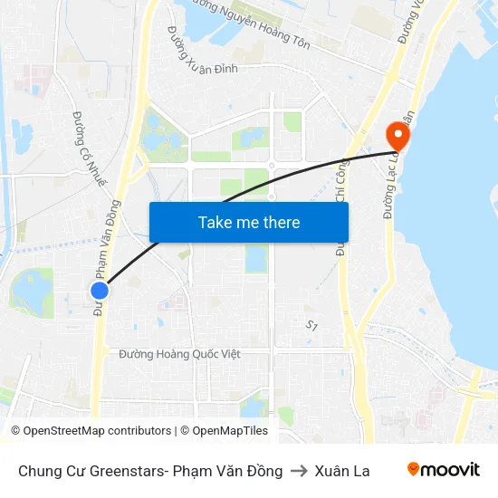 Chung Cư Greenstars- Phạm Văn Đồng to Xuân La map