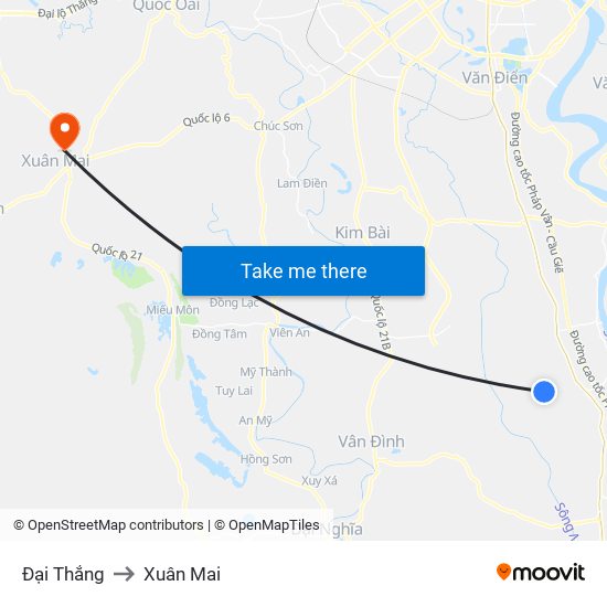 Đại Thắng to Xuân Mai map