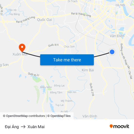 Đại Áng to Xuân Mai map