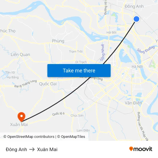 Đông Anh to Xuân Mai map