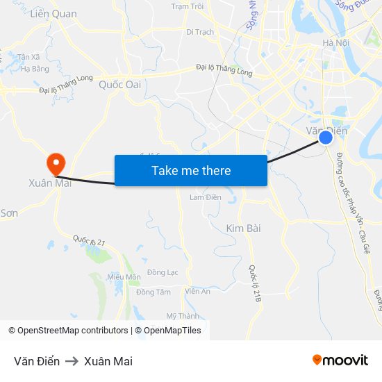 Văn Điển to Xuân Mai map