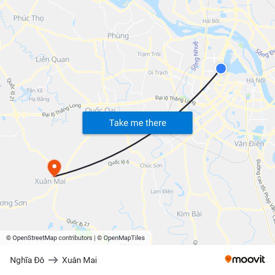 Nghĩa Đô to Xuân Mai map