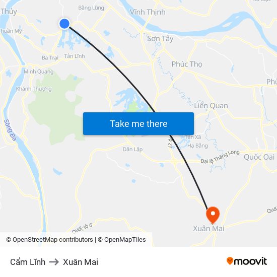 Cẩm Lĩnh to Xuân Mai map