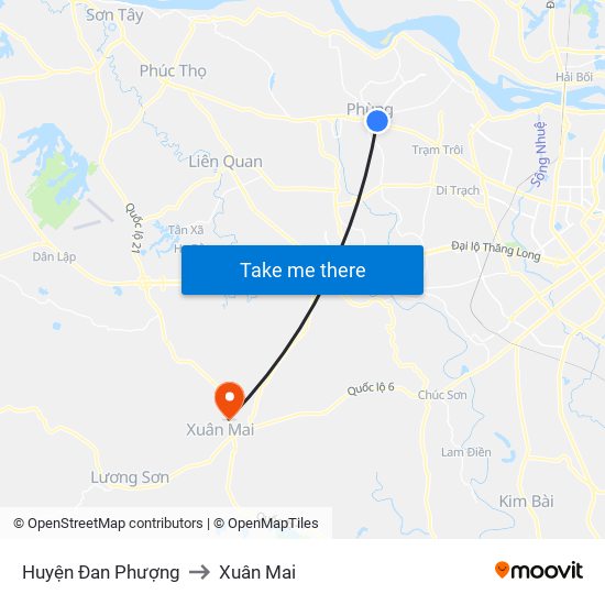 Huyện Đan Phượng to Xuân Mai map