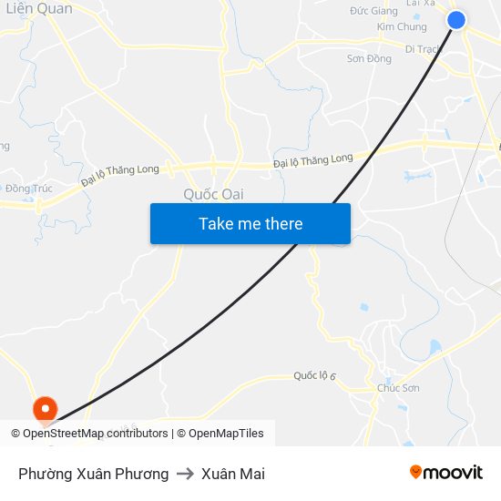 Phường Xuân Phương to Xuân Mai map