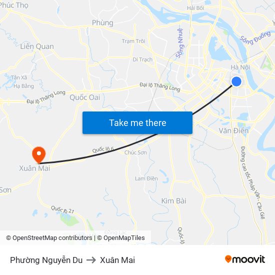 Phường Nguyễn Du to Xuân Mai map